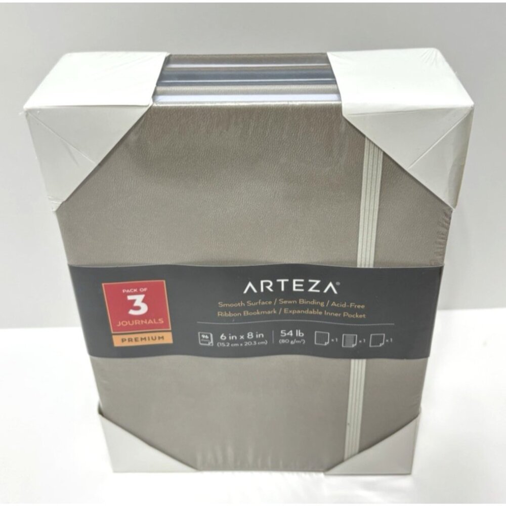 Arteza 3pk Premium Journals 6"x8" Smooth Acid-Free Paper Sewn Binding Pocket New